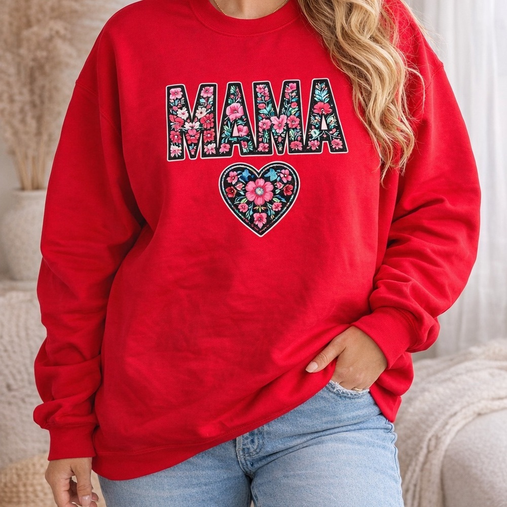Mama Floral Graphic Sweatshirt Red | Cozy Mom Crewneck 3XL - Picture 10 of 10